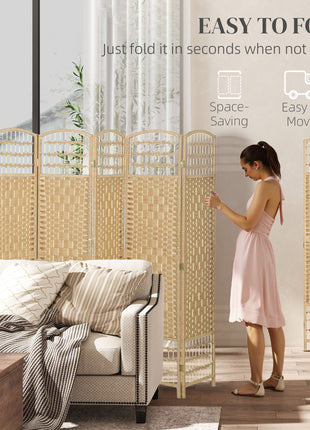 8 Panel Folding Room Divider Portable Privacy Screen Wave Fiber Room Partition for Home Office Natural