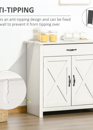 Farmhouse Sideboard Cabinet with Barn Doors Kitchen Buffet Cabinet with Drawer and Adjustable Shelf Stone White Wash