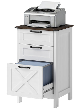 Vertical File Cabinet with 3 Drawers, Rustic Farmhouse Office Storage Cabinet for A4, Letter Size, Distressed White