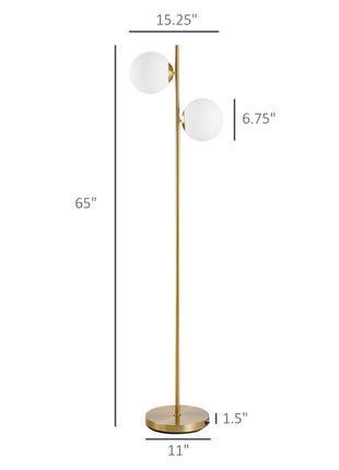 Floor Lamp w/ 2pcs Glass Lamp Shade Modern Portable Decorative Lamp, White