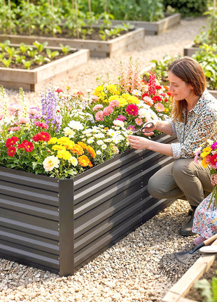Galvanized Raised Garden Bed, Steel Outdoor Planters with Reinforced Rods, 71" x 36" x 23", Dark Gray