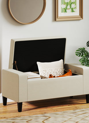36" Ottoman with Storage, Storage Ottoman Bench with Lift Top and Rubberwood Legs, Linen Upholstered Entryway Seat with for Living Room, Bedroom, Holds up to 330 lb, Beige
