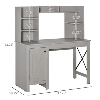 Computer Desk W/ Hutch, Home Office Desk W/ Storage Cabinet, Light Grey