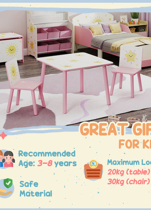 3-Piece Kids Toddler Table and Chair Set Furniture for Boys and Girls Aged 3-8, Bedroom, Nursery, Playroom, Pink