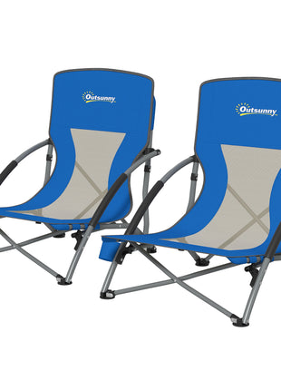 Set of 2 Folding Beach Chairs with Mesh Back, Carry Bag and Cup Holder for Outdoor Camping Lawn Sports Picnic Dark Blue