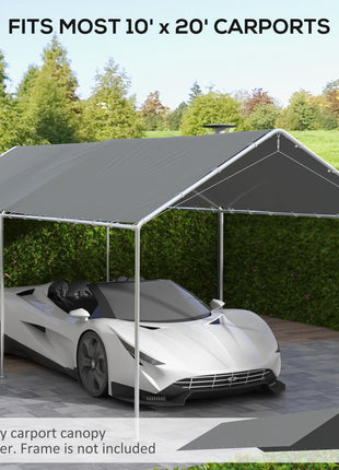 10 x 20ft Carport Roof, UV Resistant Canopy Replacement Cover with Ball Bungee Cords, Dark Gray