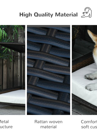 Wicker Dog House Raised Rattan Puppy Bed Cat Shelter for Indoor Outdoor Garden Patio Pet Sofa with Removable Cushion for Medium Sized Pet Brown