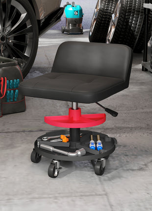 Rolling Creeper Garage Stool, 300 LBS Capacity Mechanic Stool with 360° Wheels, Tool Tray, Adjustable Height, Black
