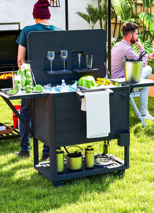 104 Quart Large Capacity Outdoor Cooler Cart, Patio Rolling Ice Chest with Bottle Opener Shelves Wheels, Black