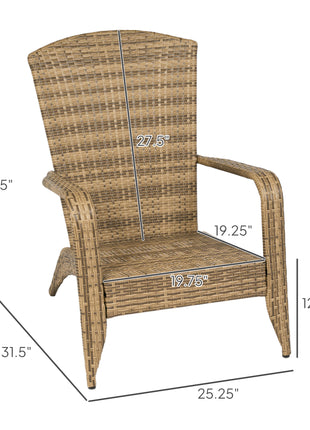 Patio Adirondack Chair with Rattan Wicker, Soft Cushions, Tall Curved Backrest for Deck or Garden, Dark Blue