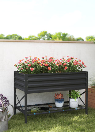 Galvanized Raised Garden Bed, Metal Planter Box with Legs, Storage Shelf and Bed Liner, Dark Gray