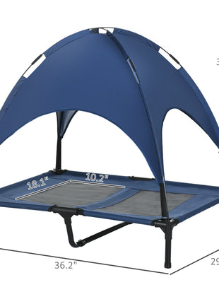 Elevated Portable Dog Cot Pet Bed with UV Protection Canopy Shade, 36 inch, Dark Blue