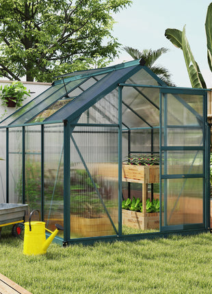 6x8 Greenhouse Polycarbonate Heavy Duty Patio Backyard, Dark Green