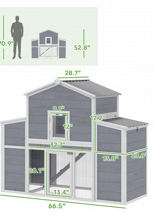 66.5" Large Chicken Coop, Wooden Chicken House with 2 Nesting Boxes, Sliding Tray & Ramp, for Backyard Farm