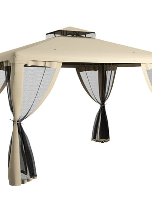 9.6' x 11.6' Patio Gazebo Outdoor Canopy Shelter with 2-Tier Roof and Netting, Steel Frame for Garden, Taupe