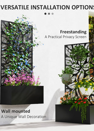 Metal Garden Bed with Trellis for Climbing Plants, Freestanding or Wall Mounted Flower Bed for Garden, Patio, Balcony