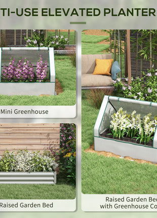 Raised Garden Bed, Outdoor Metal Planter Box with Mini Greenhouse, White and Silver