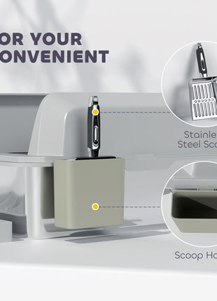 Stainless Steel Litter Box with Metal Scoop & Scoop Holder, High Sided, Anti-Urine Leakage, Non-Sticky