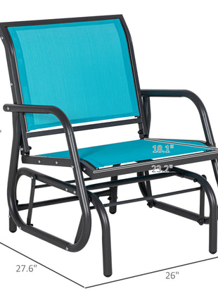 2 Pieces Outdoor Glider Chair, Steel Swing Chai with Curved Armrests for Porch, Garden, Poolside, Balcony, Blue