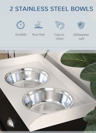 Pet Feeding Station Pet Dish Bowl Set with Storage, 2 Elevated Dog Bowls for Large Sized Dogs, White and Black