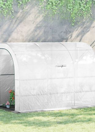 10' x 5' x 7' Outdoor Walk-In Greenhouse, Plant Nursery with Zippered Doors, PE Cover and 3 Wire Shelves, White