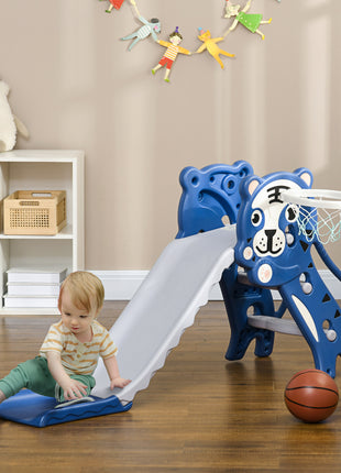 Slide for Kids with Basketball Hoop for Indoor Use, Easy Set Up Baby Slide for Kids 18-36 Months, Blue
