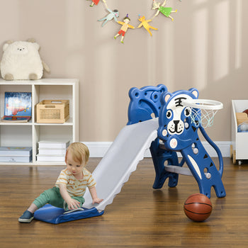 Slide for Kids with Basketball Hoop for Indoor Use, Easy Set Up Baby Slide for Kids 18-36 Months, Blue