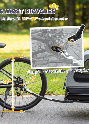 Dog Bike Trailer for Small & Medium Dogs, Universal Bicycle Coupler, Flip-Down Ramp Tailgate, Gray
