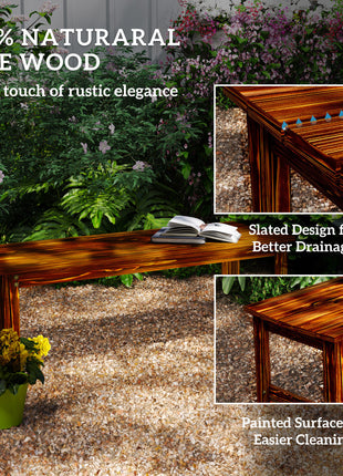 2-Seat Wood Garden Bench, Patio Bench Outdoor Bench with Slatted Seat, Backless Front Porch Bench for Park, Garden, Poolside, Deck, Carbonized