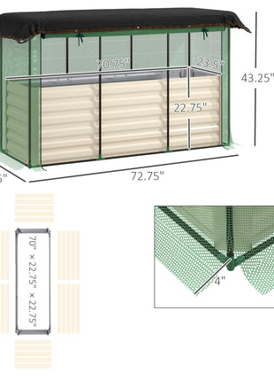 Galvanized Steel Planter Box with Crop Cage and Shade Cloth, Raised Garden Bed for Flowers, Veggies and Herbs, Beige
