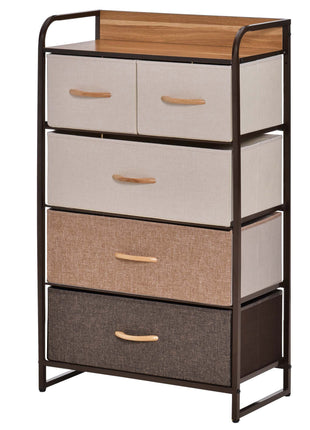 5-Drawer Fabric Dresser Tower, 4-Tier Storage Organizer with Steel Frame for Hallway, Bedroom, and Closet, Maple Wood
