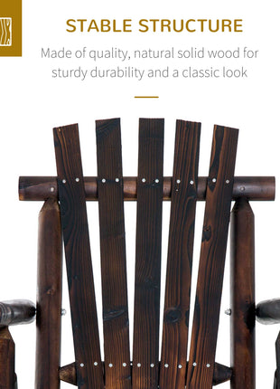Outdoor Wooden Rocking Chair, Single-Person Rustic Adirondack Rocker with Slatted Seat, High Backrest, Armrests for Patio, Garden and Porch, Brown