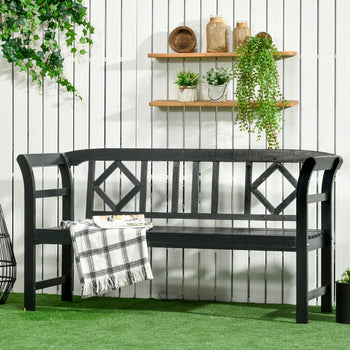 Wooden Patio Bench, Outdoor Garden Bench with Backrest and Armrests, 3 Person Porch Bench with Rustic Country Diamond Pattern, Black