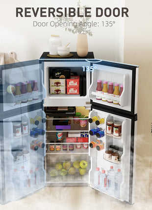 Small Fridge with Freezer, 4 Cu Ft Refrigerator with Reversible Doors, Silver