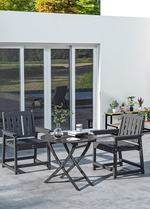 2 Piece All-Weather Patio Chairs, HDPE Patio Dining Chair Set, Heavy Duty Wood-Like Outdoor Furniture, Black