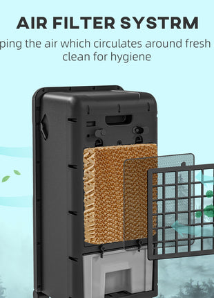 3-In-1 Ice Cooling Fan, Mobile Evaporative Air Cooler with Remote, Timer, Oscillating for Home Office, Bedroom, Black