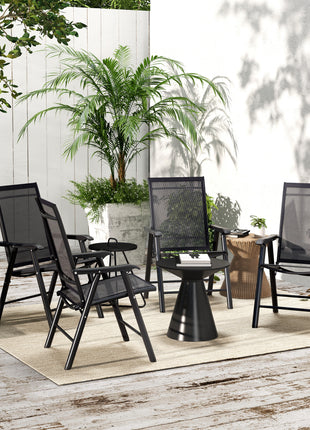 Set of 4 Outdoor Folding Chairs, Stackable Patio Dining Chairs with Armrests, Metal Frame, Black