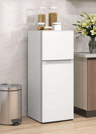 Small Fridge with Freezer, 4 Cu Ft Refrigerator with Reversible Doors, White