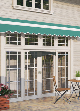 13' x 8' Retractable Awning, Patio Awnings, Sunshade Shelter w/ Manual Crank Handle, UV & Water-Resistant Fabric and Aluminum Frame for Deck, Balcony, Yard, Green