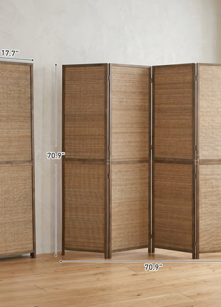 Room Divider, 4 Panel Folding Privacy Screen, 6 FT Tall Hand-Woven Bamboo Wall Partition, Brown