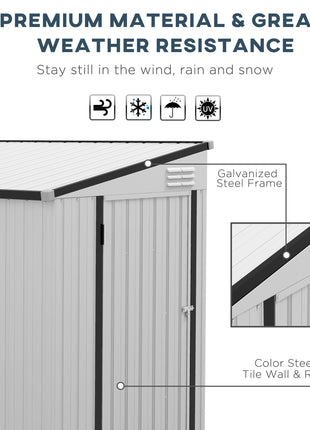 4' x 7.7' Lean to Garden Storage Shed, Outdoor Metal Tool House with Lockable Door Vents for Backyard Patio Lawn, White