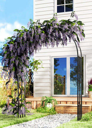 7.3ft Steel Garden Arch Trellis, Garden Arbor Trellis for Climbing Plants Roses Wisteria Vines, Flower Arch Wedding Arch Stand for Outdoor, Garden, Lawn, Backyard, Black