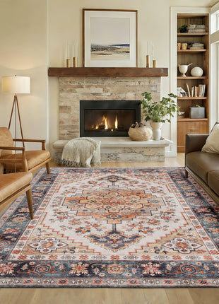 Area Rug 8x10, Machine Washable Rug, Non-Slip Boho Print Pattern Medallion Carpet for Living Room, Bedroom, Tawny Brown