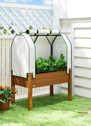 Raised Garden Bed with PE Greenhouse Cover Outdoor Planter Box for Herbs and Vegetables, 35 x 22 x 47 inch, Brown