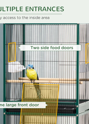 Large Bird Cage with 1.7 ft. Width for Wingspan, Bird Aviary Indoor with Multi-Door Design, Fit for a Canary, Finch, Conure, 55", Green
