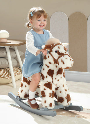 Rocking Horse, Animal Rocker with Rabbit Toy and Realistic Neigh for Toddlers, Soft Filling Ride on Pony, Brown