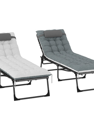 Outdoor Chaise Lounge Chair Set of 2, 5-Level Adjustable Folding Pool Lounge Chairs with Cushions, Gray