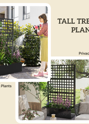 Galvanized Raised Garden Bed Planter Box with Trellis for Climbing Plants, Vegetable, Vines, 43" x 16" x 70", Black