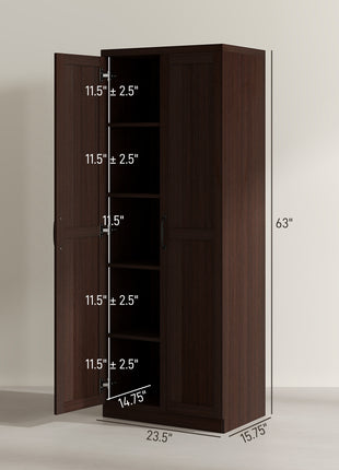 63" 2-Door Kitchen Pantry, Freestanding Cabinet with 2 Adjustable Shelves for Dining Room, Cinnamon Cherry Wood Grain