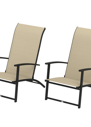 Set of 2 Outdoor Dining Chairs with High Back, Armrests, Folding Patio Chairs for Patio, Lawn, Camping, Beige